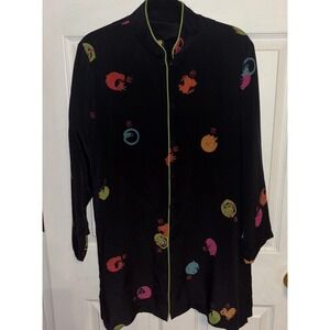 Anne Namba Hawaii M Asian Button Up Tunic Chinese Zodiac Print Blouse Kimono